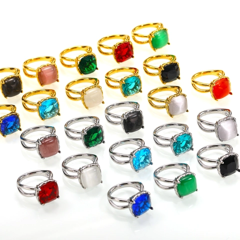 Anillo de Acero Inoxidable con Circonia y Ojo de Gato Cuadrado de Moda para Mujer Anillo de Acero de Titanio Geométrico Joyería