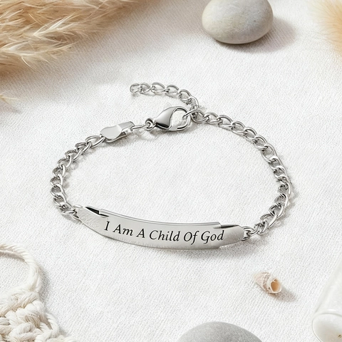 Bracciale a Barra in Acciaio Inossidabile I Am A Child Of God Per Bambini Gioielli Cristiani Incisi Braccialetto Regolabile