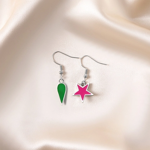 Asymmetrical Anime Style Earrings Green Tear Drop Pink Star Stainless Steel Enamel Earrings For Women Cosplay Jewelry Gift