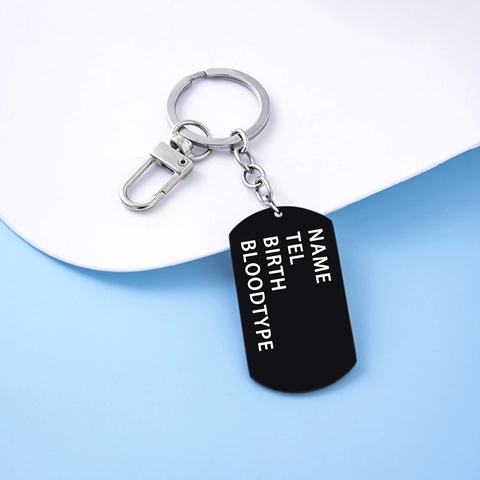 Edelstahl Militär Dog Tag Schlüsselanhänger Für Damen Herren Identitäts ID Karte Schlüsselring Schwarz Silber Geschenk