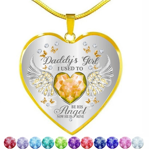 Legering Strass Hart Hanger Ketting Daddy's Engelenvleugels Herdenkingssieraden Voor Vrouwen Cadeau Goud Zilver Slangenketting