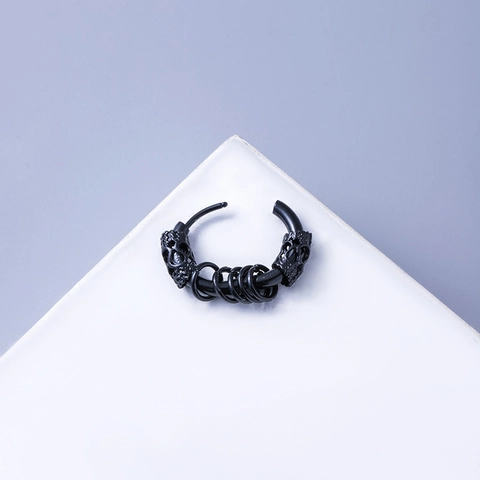 Men Single Black Alloy Dragon Pattern Skull Carved Hoop Earring Retro Gothic Punk Rock Style Jewelry Gift For Daily Wear