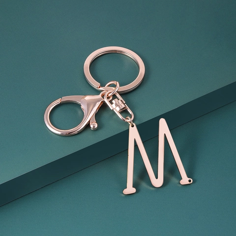 Stainless Steel Initial Letter Keychain Rose Gold Silver Personalized Alphabet A-Z Bag Pendant Keyring For Unisex Accessories