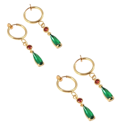 Elegant Anime Inspired Green Red Teardrop Dangle Earrings Alloy Rhinestone Waterdrop Necklace For Cosplay Jewelry Women Men