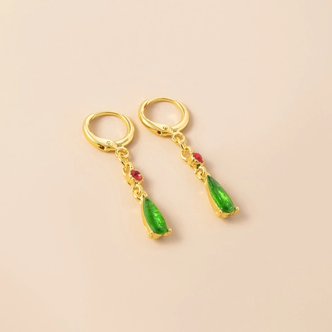 Elegant Anime Inspired Green Red Teardrop Dangle Earrings Alloy Rhinestone Waterdrop Necklace For Cosplay Jewelry Women Men