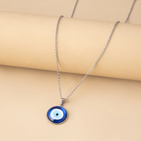 Blue Evil Eye Glass Pendant Necklace For Women Silver Color Alloy Chain Turkish Protective Amulet Fashion Jewelry Gift