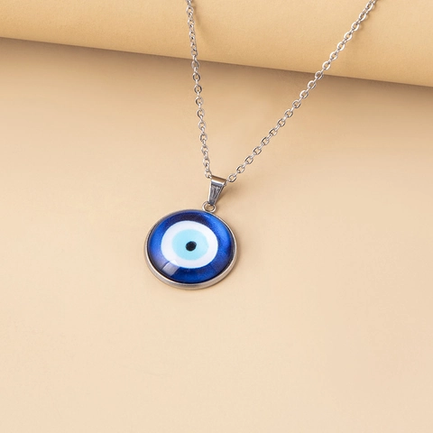 Blue Evil Eye Glass Pendant Necklace For Women Silver Color Alloy Chain Turkish Protective Amulet Fashion Jewelry Gift