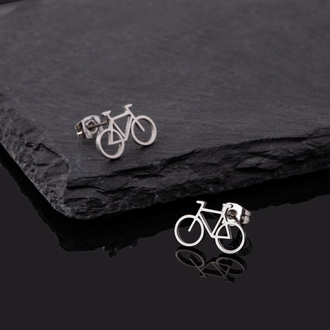 Minimalist Stainless Steel Bicycle Stud Earrings Creative Geometric Hollow Out Cycle Earrings For Women Teen Jewelry Gift