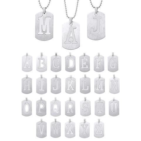 Edelstahl Anfangsbuchstabe Erkennungsmarke Anhänger Halskette Für Herren Damen Gebürstet Silberton Hohl Design Schmuck