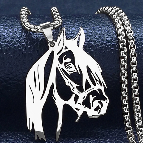 Collana con Ciondolo Testa di Cavallo Cava in Acciaio Inossidabile Gioielli Zodiacali Animali Punk Oro Argento per Uomo Donna