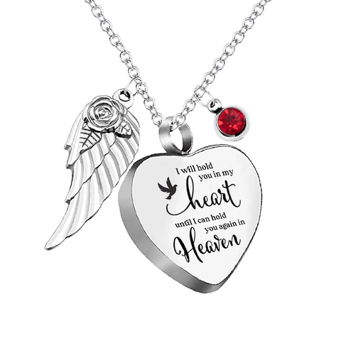 Stainless Steel Heart Box Memorial Cremation Pendant Necklace With Angel Wing Rose Birthstone Zirconia Engraved Jewelry Gift