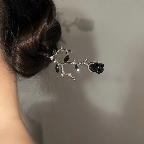 Spillone per Capelli Vintage Stile Cinese a Forma di Rosa in Lega a Ramo Gotico Rosa Rosso Scuro Accessori per Capelli Donna