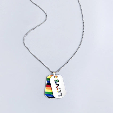 Stainless Steel Rainbow Pride Pendant Necklace Love Equality Bubble Hollow Dog Tag Ball Chain LGBTQ Jewelry For Unisex