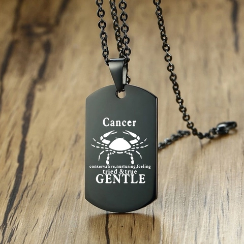 Edelstahl Sternzeichen Militär Marke Halskette Für Damen Herren Gravierte Horoskop Tierkreis Anhänger Mode Schmuck Halsketten