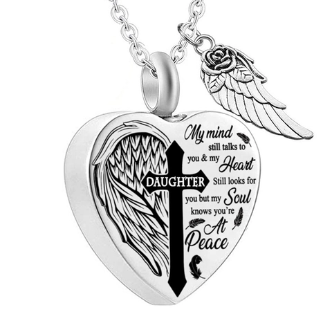 Stainless Steel Heart Urn Necklace For Ashes Cross Angel Wings Memorial Pendant Necklace Memorial Jewelry For Family