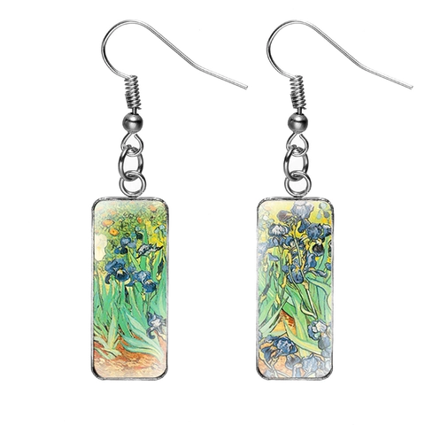 Van Gogh Ölgemälde Rechteckige Anhänger Ohrringe Vintage Legierung Glas Künstlerische Hängeohrringe Für Damen Kunstschmuck