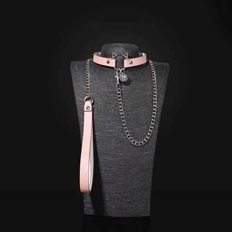 Leather Choker Necklace And Bell Metal Cat Ear Ring Metal Chain Leash Set For Women Cosplay Party Jewelry