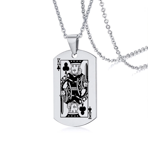Halskette Aus Edelstahl Mit Pokerkarten-Anhänger Für Herren Hip Hop Spielkarten JQK Porträt Dog Tag Schmuck Geschenke