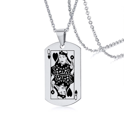 Halskette Aus Edelstahl Mit Pokerkarten-Anhänger Für Herren Hip Hop Spielkarten JQK Porträt Dog Tag Schmuck Geschenke