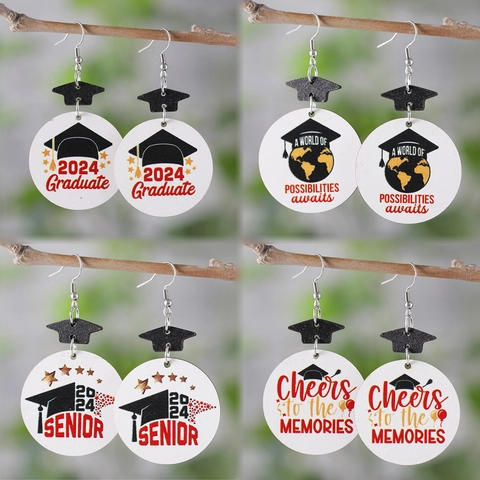 Graduation Season Acrylic Alloy Drop Earrings Doctoral Cap Design 2024 Graduate Senior Cheers To Memories Dangle Earrings