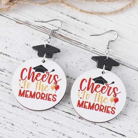 Graduation Season Acrylic Alloy Drop Earrings Doctoral Cap Design 2024 Graduate Senior Cheers To Memories Dangle Earrings