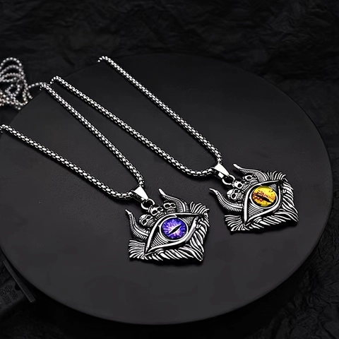 Gothic Stainless Steel Evil Eye Skull Pendant Necklace For Men Punk Retro Demon Eye Ghost Head Chain Jewelry Gift