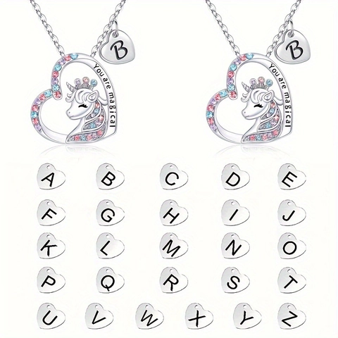 Einhorn Herz Anhänger Halskette Legierung Strass Alphabet Initial Halskette You Are Magical Schmuck Für Damen Mädchen