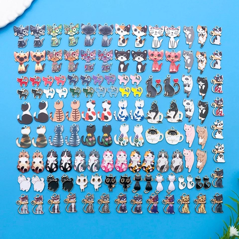 Cartoon Katze Emaille Legierung Anhänger DIY Schmuckherstellung Charms Gemischte Tieranhänger Für Armband Halskette