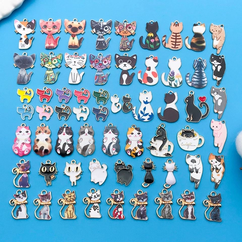 Cartoon Katze Emaille Legierung Anhänger DIY Schmuckherstellung Charms Gemischte Tieranhänger Für Armband Halskette