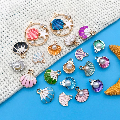 Pendentifs en Émail Coquillage de Mer Alliage de Zinc Breloques Étoile de Mer avec Perle Artificielle pour Fabrication de Bijoux DIY