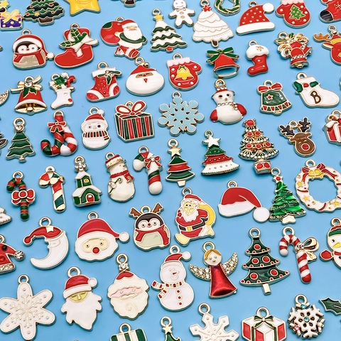 Dijes de Esmalte de Navidad Aleación de Zinc Papá Noel Reno Muñeco de Nieve Copo de Nieve Calcetines Árbol Para Hacer Joyas DIY Pulsera