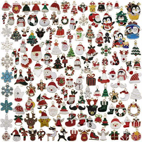 Christmas Enamel Charms Zinc Alloy Santa Reindeer Snowman Snowflake Socks Tree For DIY Jewelry Making Bracelet Keychain Pendant