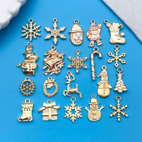 Vintage Weihnachten DIY Legierung Anhänger Kollektion Sortierte Gold Schneeflocke Weihnachtsmann Schneemann Rentier Charms Für Schmuckherstellung Handwerk Zubehör