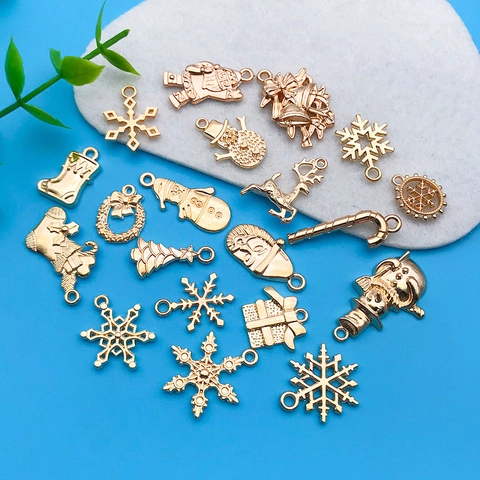 Vintage Weihnachten DIY Legierung Anhänger Kollektion Sortierte Gold Schneeflocke Weihnachtsmann Schneemann Rentier Charms Für Schmuckherstellung Handwerk Zubehör
