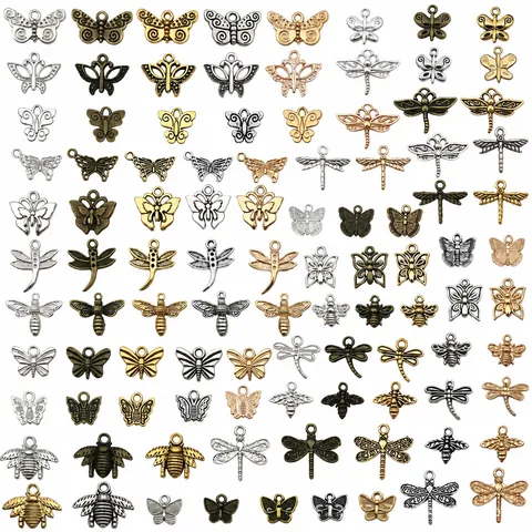 Vintage Zinc Alloy Insect Pendants Butterfly Dragonfly Bee Shapes Hollow Out DIY Jewelry Making Accessories Charms