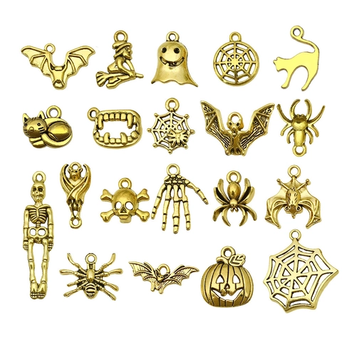 Colgantes de Halloween de Aleación de Zinc Charms Accesorios de Joyería DIY Cráneo Murciélago Araña Fantasma Calabaza Retro Pulsera Collar Llavero