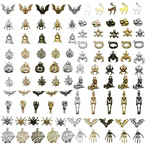 Zinc Alloy Halloween Pendants Charms DIY Jewelry Findings Skull Bat Spider Ghost Pumpkin Retro Bracelet Necklace Keychain Accessories