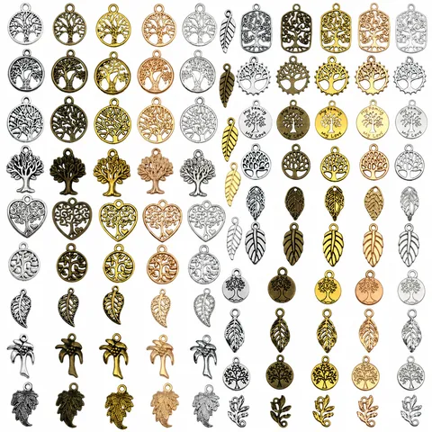 Vintage Alloy Tree of Life Leaf Charms Set DIY Jewelry Making Pendants Mixed Retro Colors Hollow Design Metal Accessories
