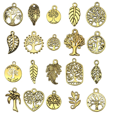 Set de Dijes de Árbol de la Vida y Hoja en Aleación Vintage Colgantes DIY Colores Retro Diseño Hueco Accesorios de Metal