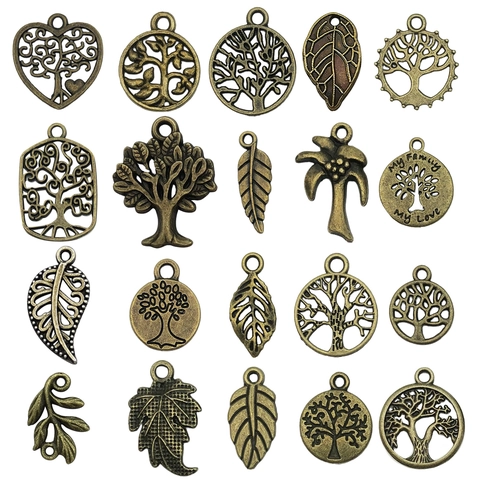 Set de Dijes de Árbol de la Vida y Hoja en Aleación Vintage Colgantes DIY Colores Retro Diseño Hueco Accesorios de Metal