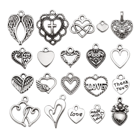Vintage Colgantes de Aleación de Zinc en Forma de Corazón Amuletos Calados con Letra Love Para DIY Collar Pulsera Creación de Joyas Colores Bronce Plata Oro