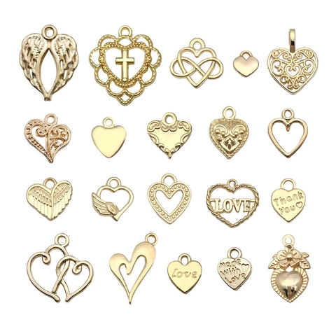 Vintage Colgantes de Aleación de Zinc en Forma de Corazón Amuletos Calados con Letra Love Para DIY Collar Pulsera Creación de Joyas Colores Bronce Plata Oro