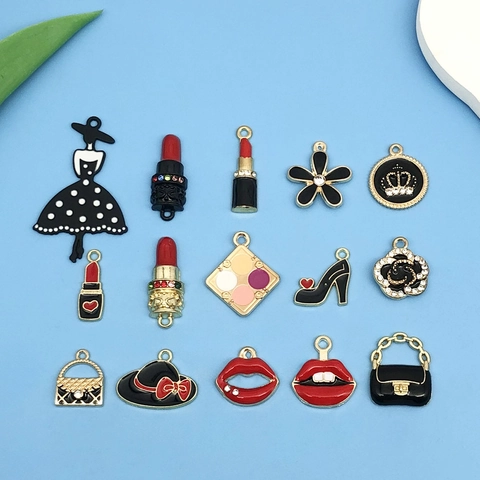 Makeup Theme Cartoon Girl Charms Zinc Alloy Enamel Pendants Rhinestone Accents Fashion Accessories For DIY Jewelry Making
