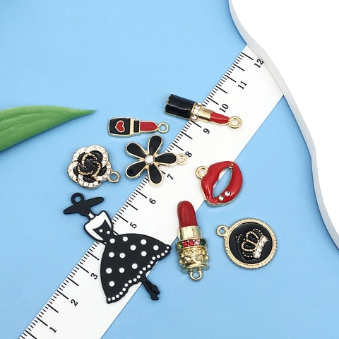 Makeup Theme Cartoon Girl Charms Zinc Alloy Enamel Pendants Rhinestone Accents Fashion Accessories For DIY Jewelry Making