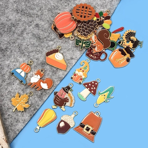 Dije de Acción de Gracias Esmalte Aleación Dibujos Animados Calabaza Pavo Colgantes Para DIY Joyería Pulsera Collar Accesorios