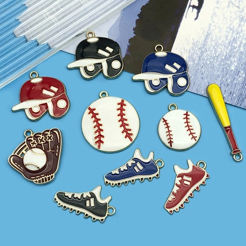 Enamel Baseball Sports Theme Alloy Pendants Baseball Helmet Shoes Bat Glove DIY Jewelry Making Findings Accessory