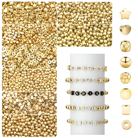 Gold DIY Spacer Beads Set CCB Copper Material Heart Star Round Beads For Bracelet Necklace Jewelry Making Accessories