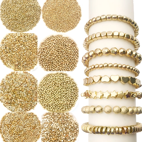 Gold DIY Spacer Beads Set CCB Copper Material Heart Star Round Beads For Bracelet Necklace Jewelry Making Accessories