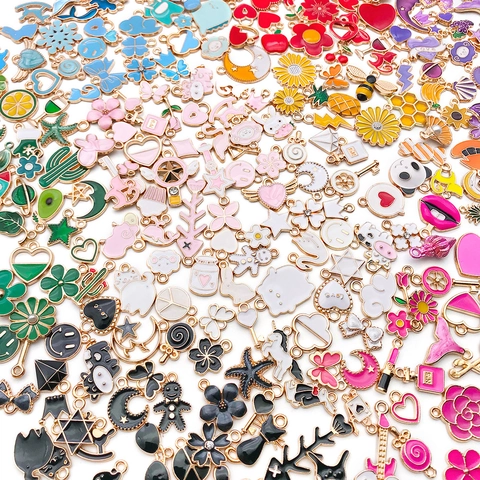 Mixed Alloy Enamel Cartoon Charms For DIY Jewelry Making Bracelet Keychain Necklace Animal Fruit Heart Flower Pendants Accessory