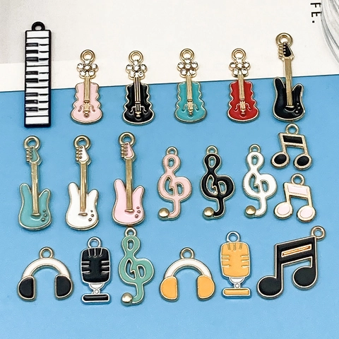 Musical Instrument Enamel Charms Alloy Guitar Piano Note Pendant For DIY Bracelet Necklace Jewelry Making Finding